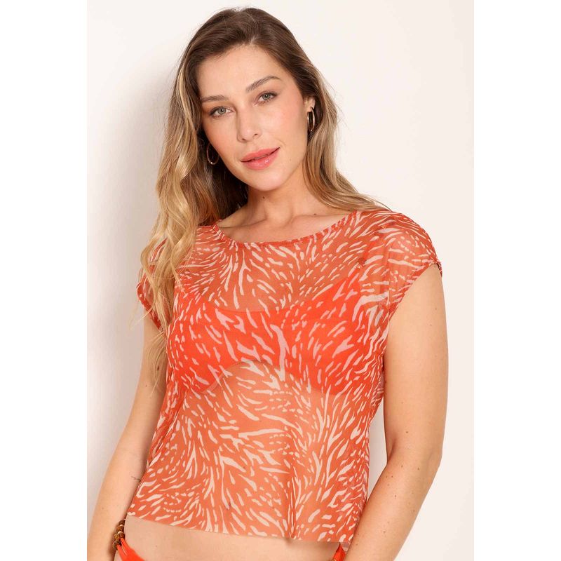 Blusa Feminina Tule Basic Manga Curta Pele