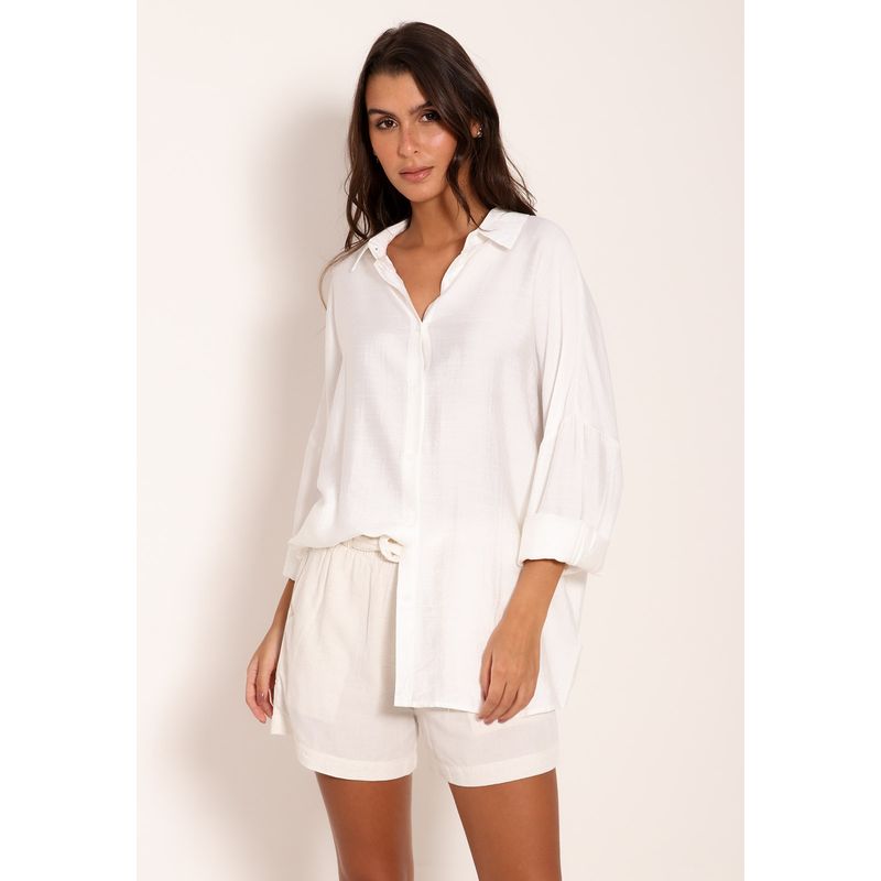 Camisa Feminina Viscose e Acabamento Wrinkle