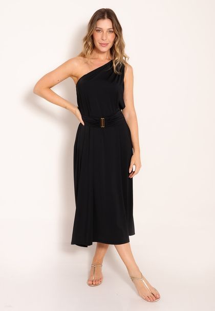 Vestido Rilievo Um Ombro Com Cinto