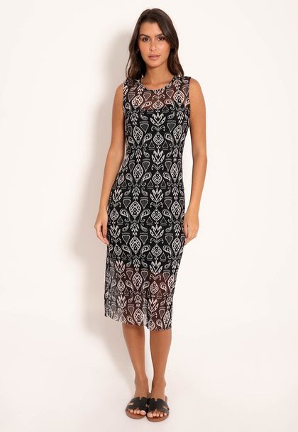 Vestido Regata Midi Tule Gola Careca - Black Batik