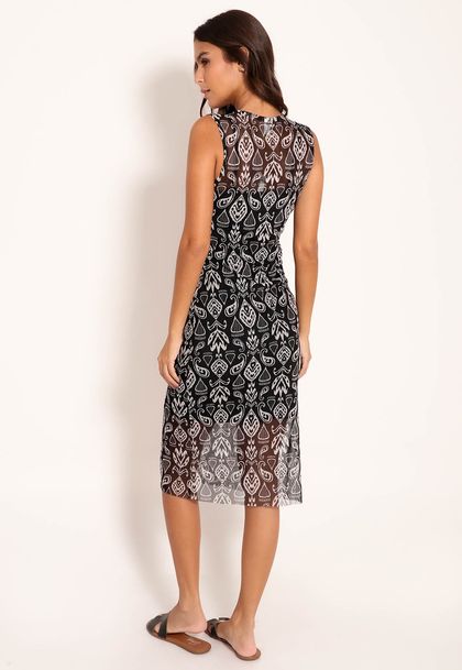 Vestido Regata Midi Tule Gola Careca - Black Batik