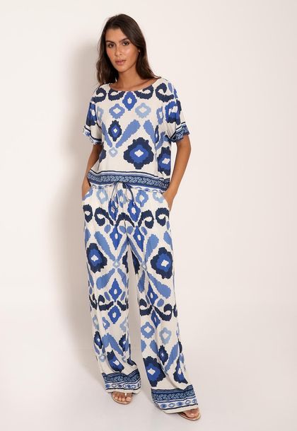 Calça Universe Pantalona com Bolsos Desejo Azul