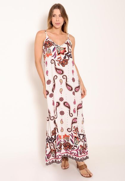 Vestido de Alça com Decote V Universe Pink Pasley