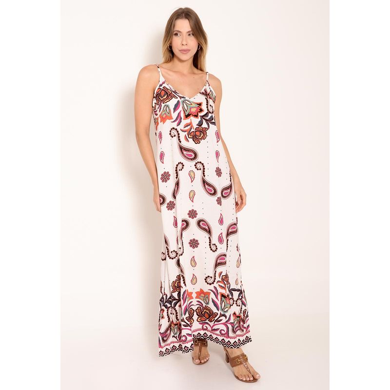 Vestido de Alça com Decote V Universe Pink Pasley