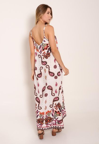 Vestido de Alça com Decote V Universe Pink Pasley