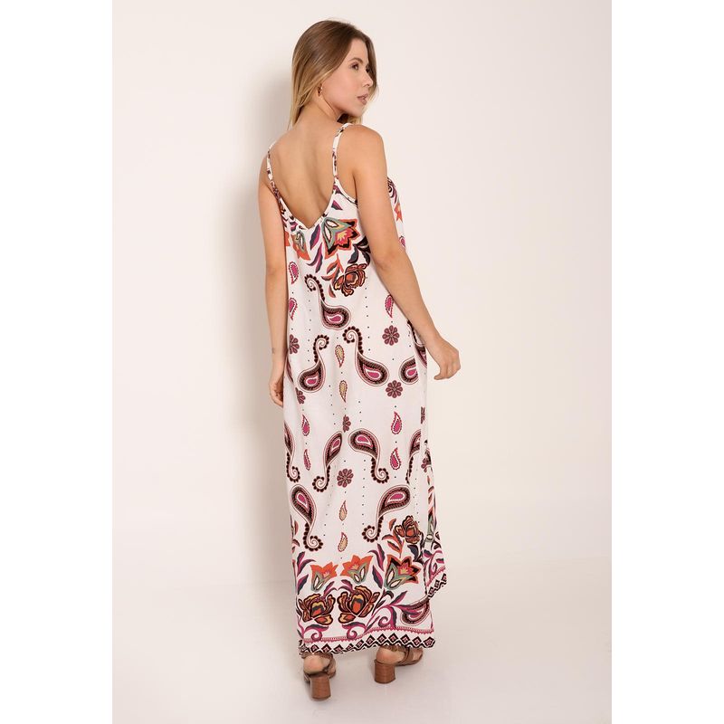 Vestido de Alça com Decote V Universe Pink Pasley