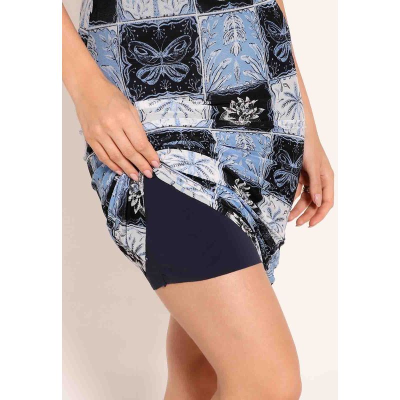 Vestido Tule Midi Regata Gola Careca Stamp