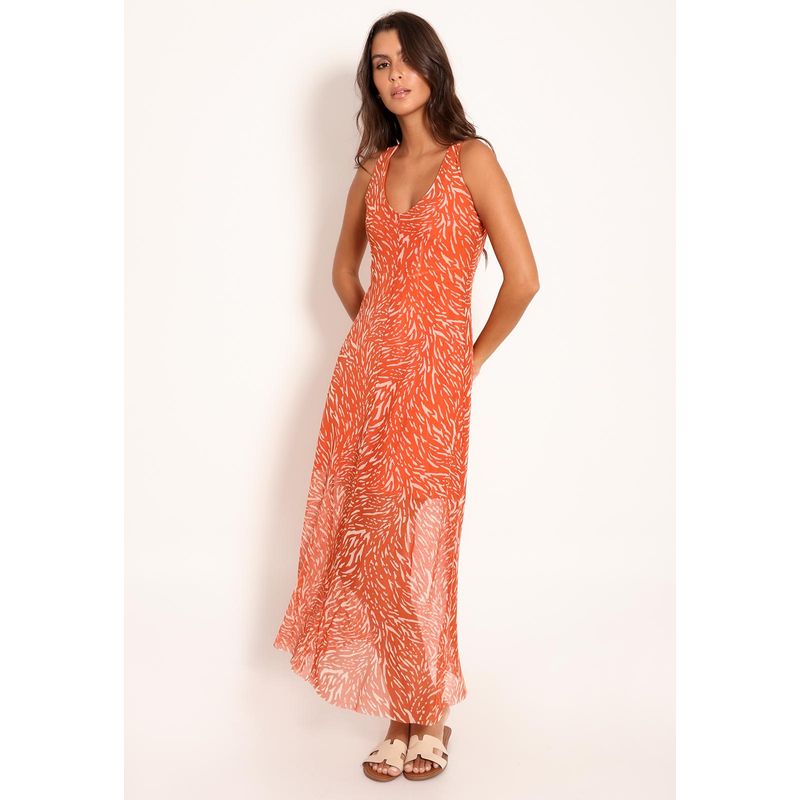 Vestido Regata Midi Tule Decote U Pele