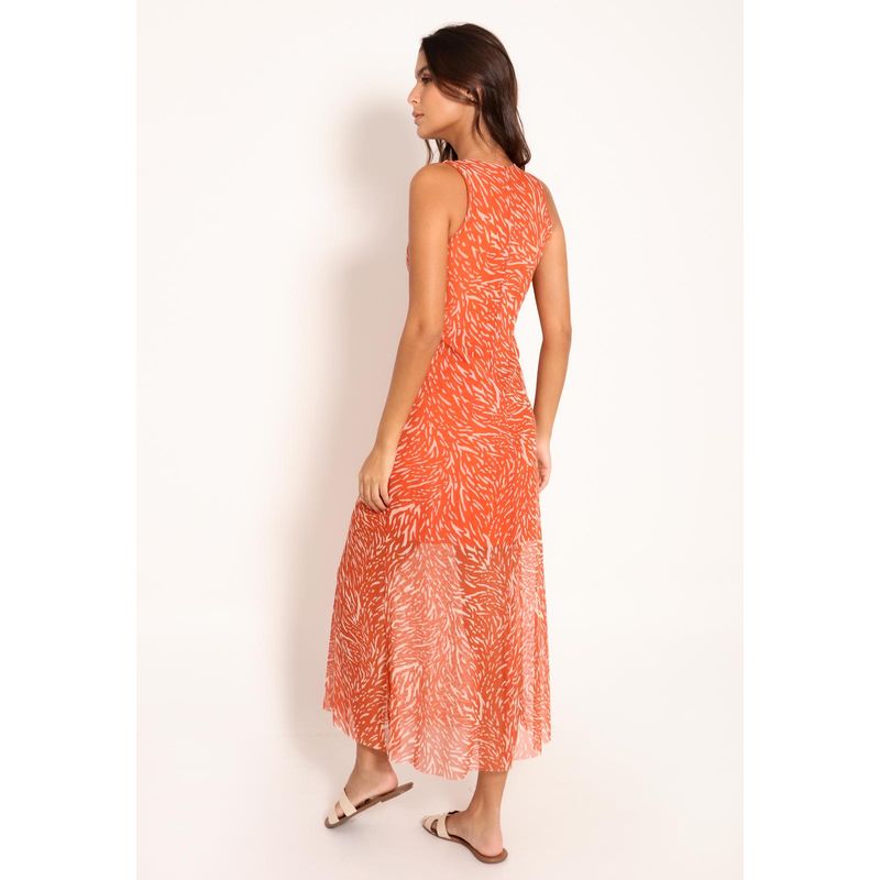 Vestido Regata Midi Tule Decote U Pele