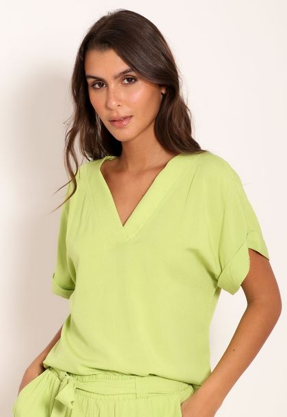 Blusa Olimpia Decote V Manga Japonesa
