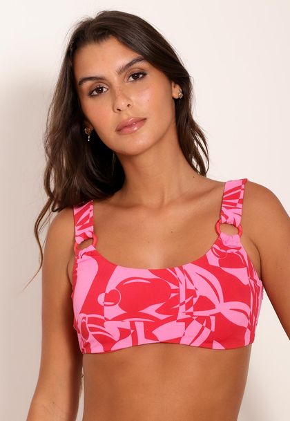 Top de Biquini Com Bojo Detalhe Na Alça - Pink Cajuart