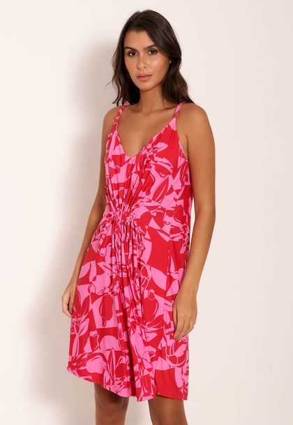 Vestido Fluxy Curto com Puxadores - Pink Cajuart