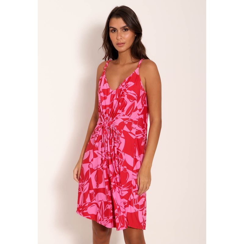 Vestido Fluxy Curto com Puxadores - Pink Cajuart