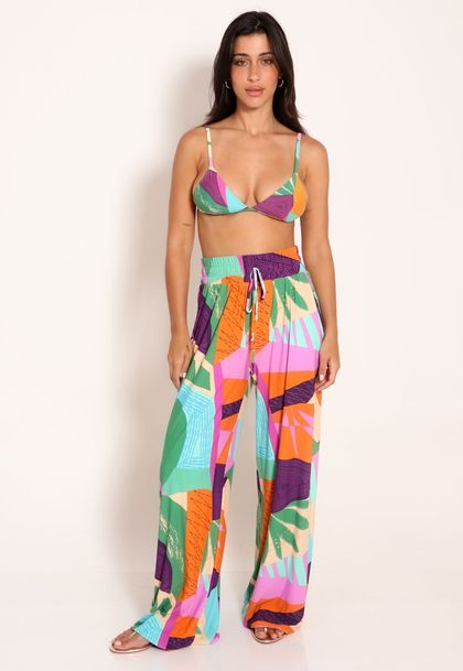 Calça Feminina Pantalona Com Bolso Fluxy Tapeçaria