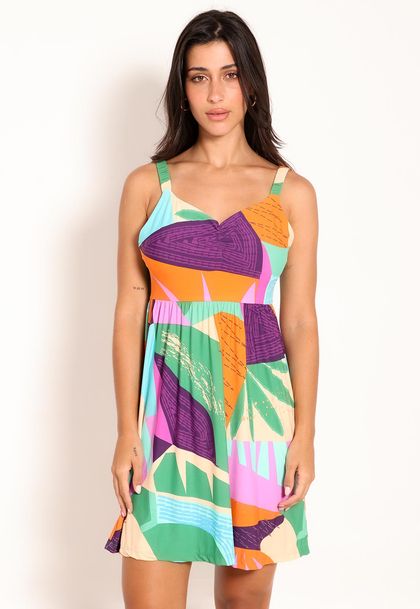 Vestido Fluxy Curto C/ Franzido No Decote - Tapeçaria