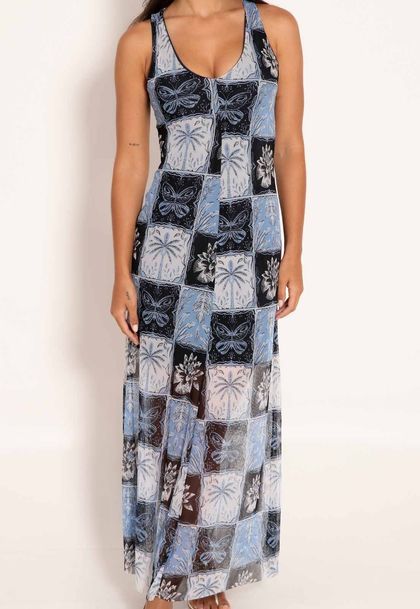 Vestido Regata Midi Tule Decote U Stamp