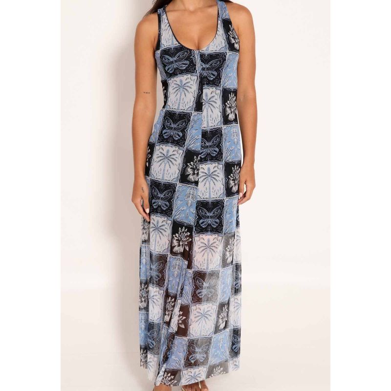 Vestido Regata Midi Tule Decote U Stamp