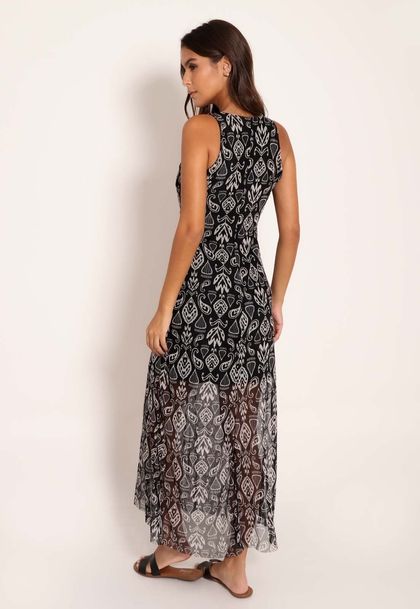 Vestido Regata Midi Tule Decote U Black Batik
