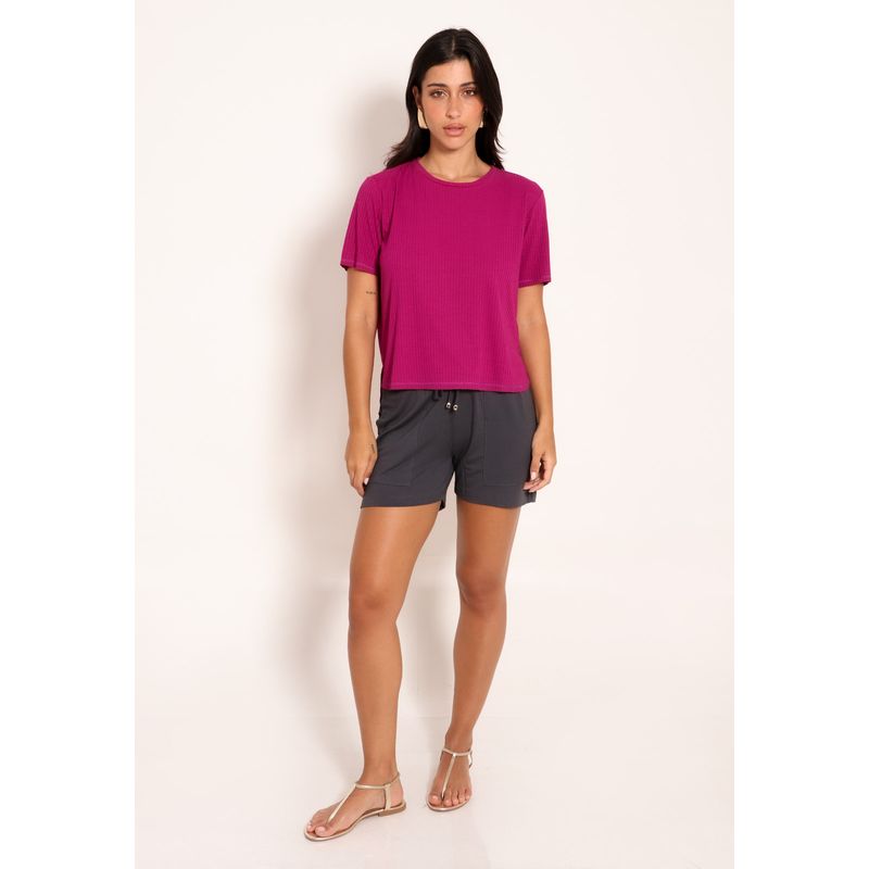 Blusa Feminina Mullet Manga Curta Canelada