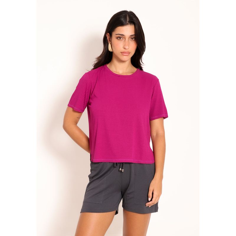 Blusa Feminina Mullet Manga Curta Canelada