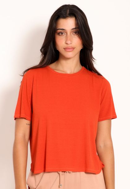 Blusa Feminina Mullet Manga Curta Canelada