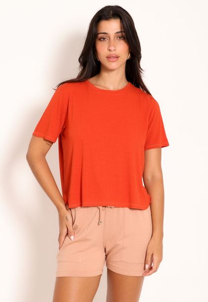 Blusa Feminina Mullet Manga Curta Canelada