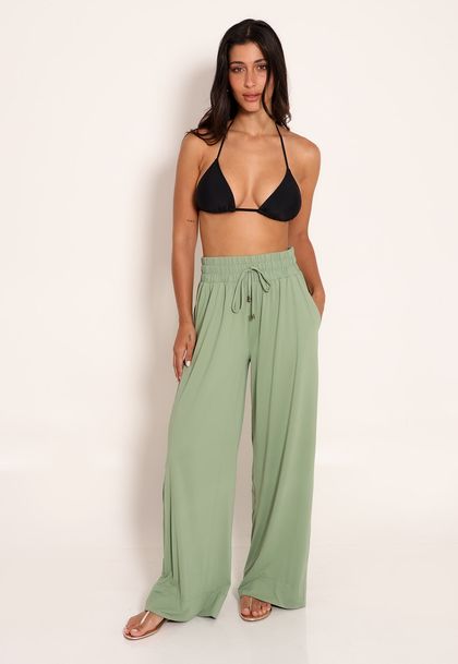 Calça Feminina Pantalona Com Amarração e Bolso Frontal