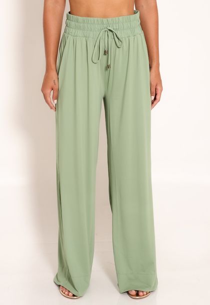Calça Feminina Pantalona Com Amarração e Bolso Frontal