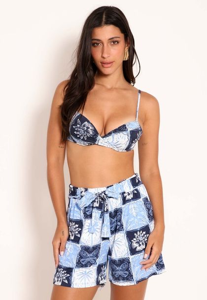 Shorts Feminino Fluxy Curto Com Cinto - Stamp