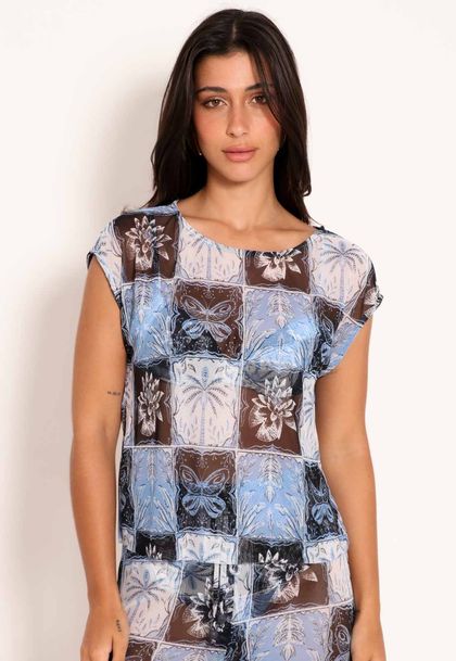 Blusa Feminina Tule Basic Manga Curta Stamp