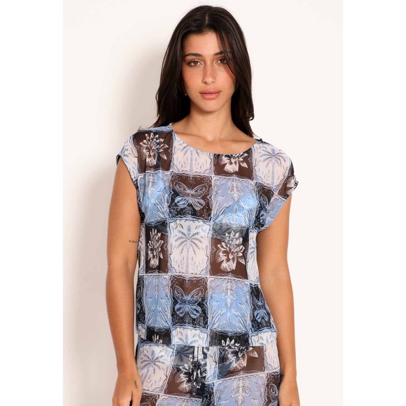 Blusa Feminina Tule Basic Manga Curta Stamp