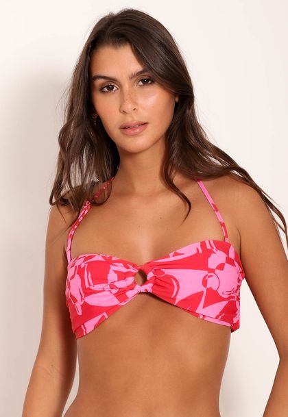 Top De Biquíni Avulso Tomara Que Caia com Argola - Pink Cajuart