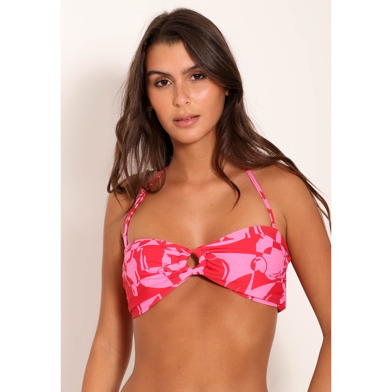 Top De Biquíni Tomara Que Caia Com Argola - Pink Cajuart