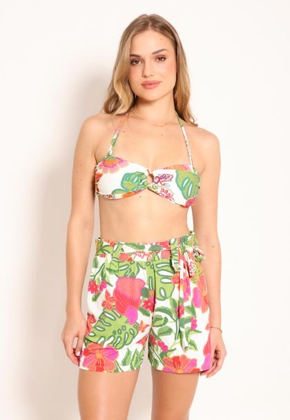 Shorts Feminino Fluxy Curto Com Cinto - Jardim