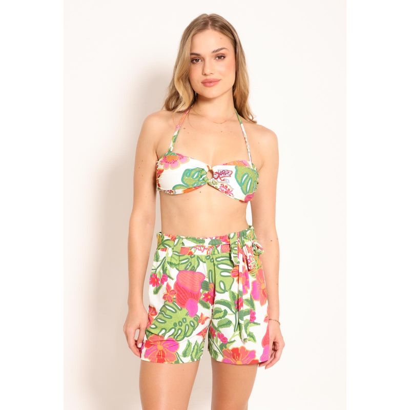 Shorts Feminino Fluxy Curto Com Cinto - Jardim