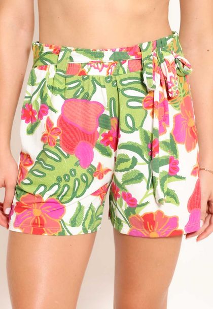Shorts Feminino Fluxy Curto Com Cinto - Jardim
