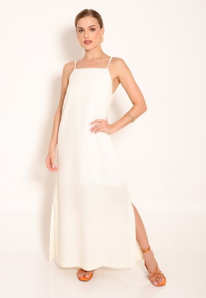 Vestido Longo De Linho Com Alça Regulável