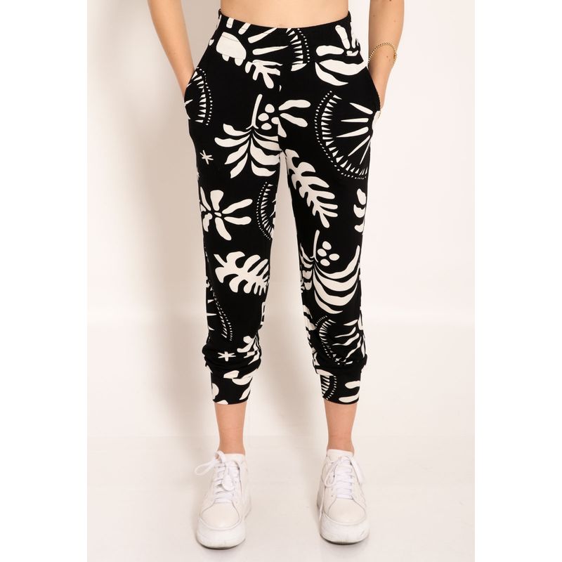 Calça Cós Alto Com Bolsos e Punho Na Barra Adão Black