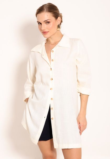 Camisão de Linho Manga 3/4 com Botões