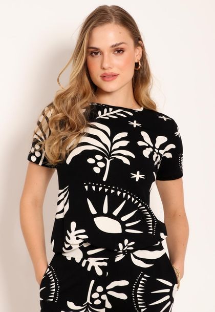 Blusa Feminina Manga Curta Gola Canoa Adão Black