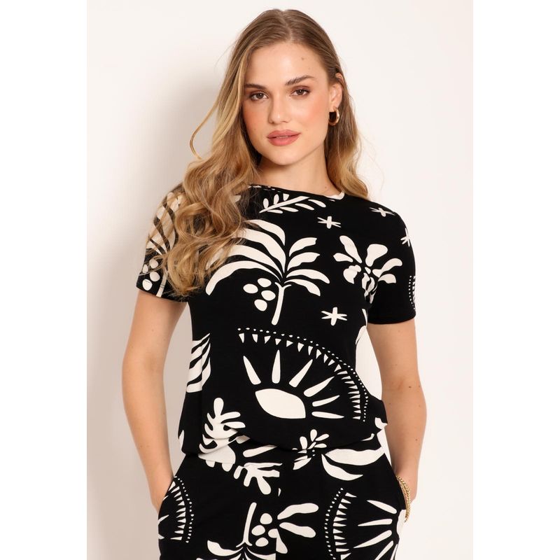 Blusa Feminina Manga Curta Gola Canoa Adão Black