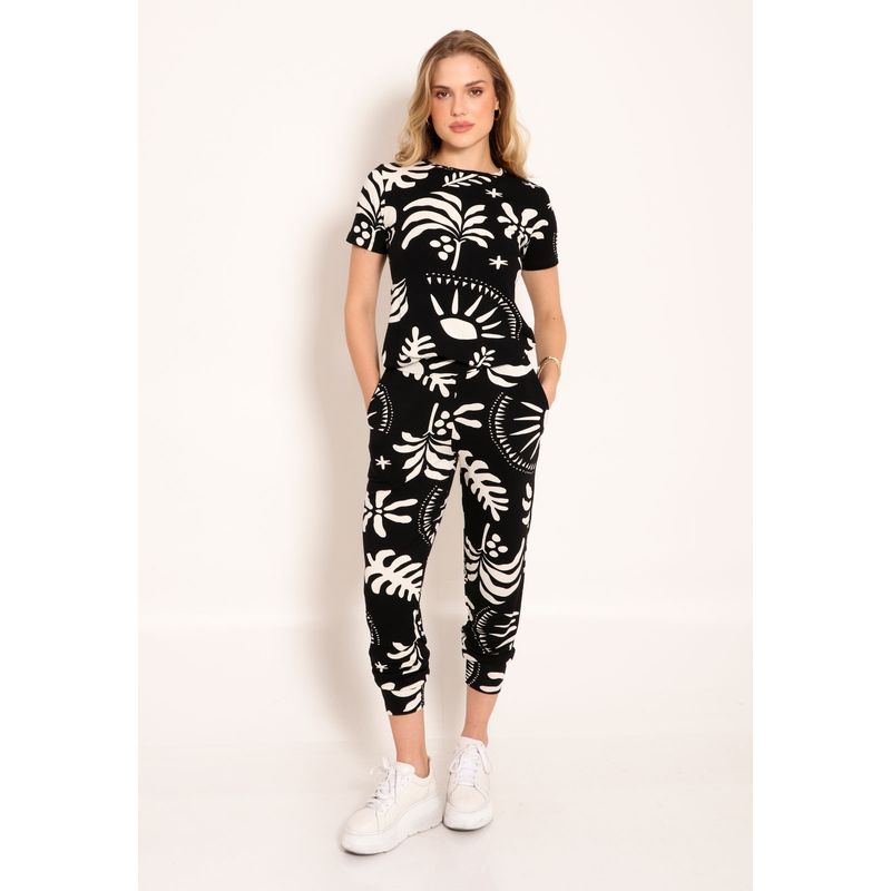 Blusa Feminina Manga Curta Gola Canoa Adão Black