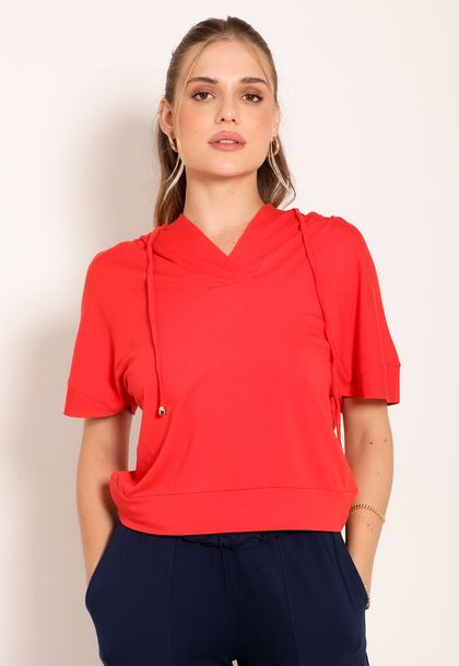 Blusa Com Capuz Gola V e Amarração