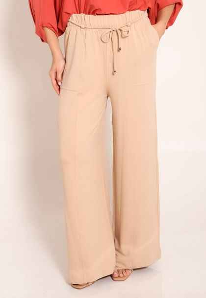 Calça Pantalona Bolso Frontal e Cordão de Ajuste