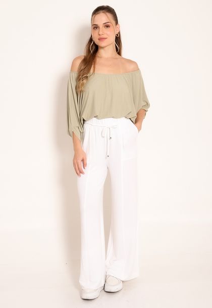 Calça Pantalona Bolso Frontal e Cordão de Ajuste