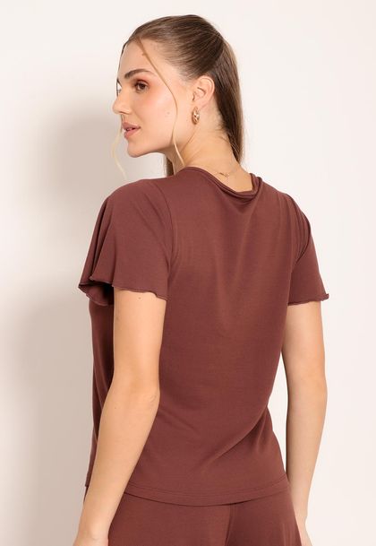 Blusa Feminina Gola V com Botões Decorativos
