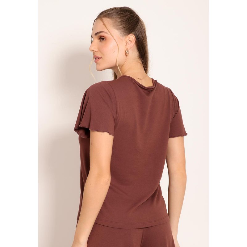 Blusa Feminina Gola V com Botões Decorativos