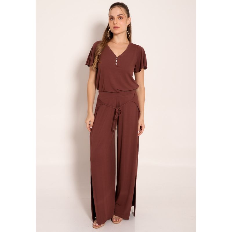 Blusa Feminina Gola V com Botões Decorativos