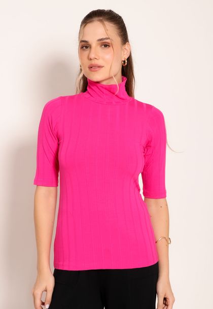 Blusa Feminina Gola Alta Manga 3/4 Visco Canelado