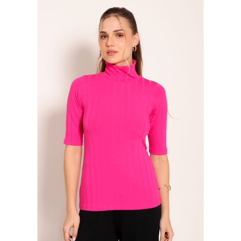 Blusa Feminina Gola Alta Manga 3/4 Visco Canelado